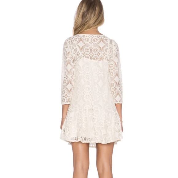 Free People Dress Womens 10 Ivory Lace Ruffle Hem 3/4 Sleeve Sheath *Read - Picture 2 of 9